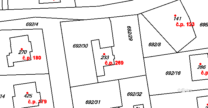 Škrdlovice 269 na parcele st. 233 v KÚ Škrdlovice, Katastrální mapa