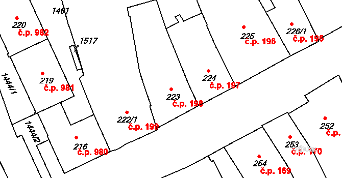 Strakonice I 198, Strakonice na parcele st. 223 v KÚ Strakonice, Katastrální mapa