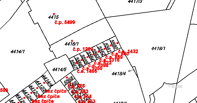Chomutov 1316 na parcele st. 5563 v KÚ Chomutov I, Katastrální mapa