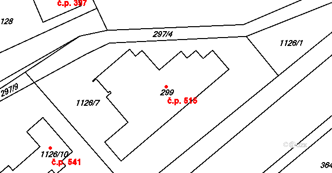 Březnice 515 na parcele st. 299 v KÚ Březnice u Zlína, Katastrální mapa