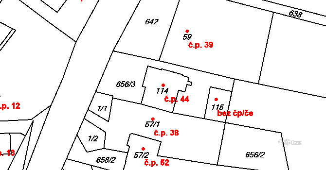 Kramolín 44 na parcele st. 114 v KÚ Kramolín, Katastrální mapa