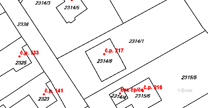 Černovice 217 na parcele st. 2314/6 v KÚ Černovice u Chomutova, Katastrální mapa