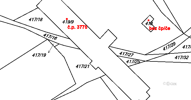 Mělník 3775 na parcele st. 419/9 v KÚ Vehlovice, Katastrální mapa