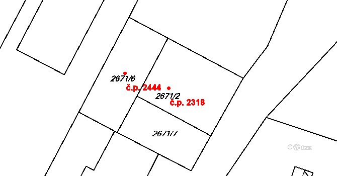 Pelhřimov 2318 na parcele st. 2671/2 v KÚ Pelhřimov, Katastrální mapa