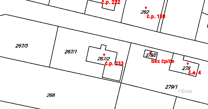 Choryně 233 na parcele st. 267/2 v KÚ Choryně, Katastrální mapa