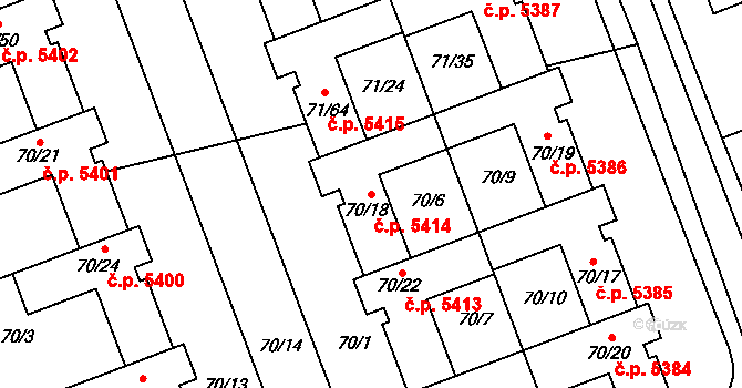 Helenín 5414, Jihlava na parcele st. 70/18 v KÚ Helenín, Katastrální mapa