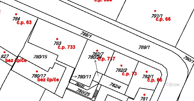 Lednice 717 na parcele st. 782/7 v KÚ Lednice na Moravě, Katastrální mapa