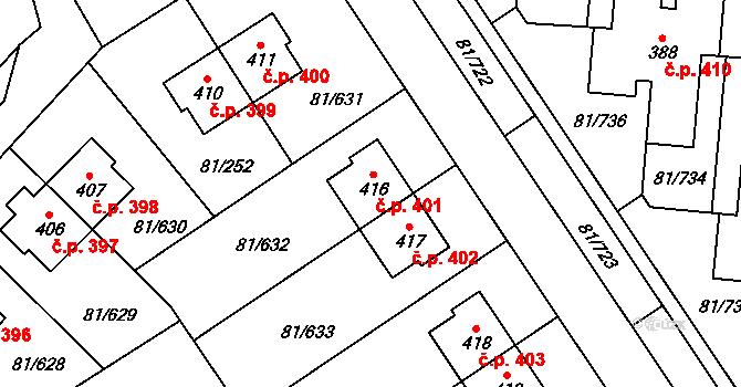 Nupaky 401 na parcele st. 416 v KÚ Nupaky, Katastrální mapa