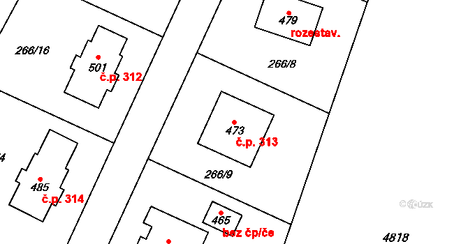 Knínice 313 na parcele st. 473 v KÚ Knínice u Boskovic, Katastrální mapa