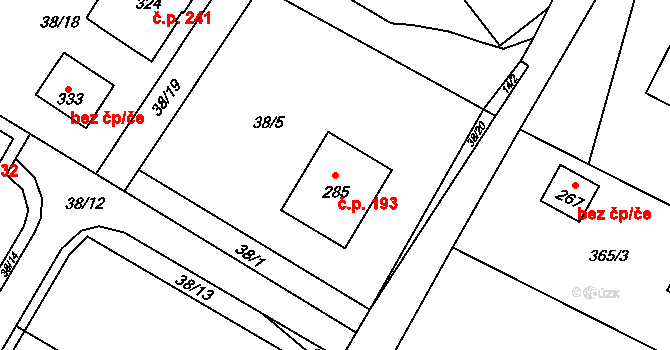 Peklo 193, Vamberk na parcele st. 285 v KÚ Peklo nad Zdobnicí, Katastrální mapa