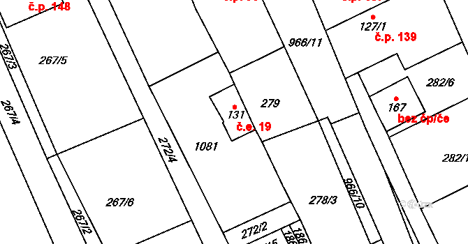 Hřivčice 19, Peruc na parcele st. 131 v KÚ Hřivčice, Katastrální mapa