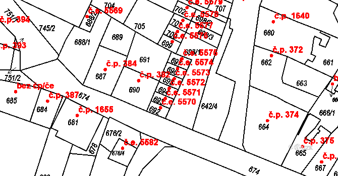 Kadaň 5572 na parcele st. 694 v KÚ Kadaň, Katastrální mapa