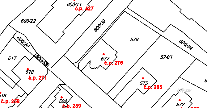 Pokratice 276, Litoměřice na parcele st. 577 v KÚ Pokratice, Katastrální mapa
