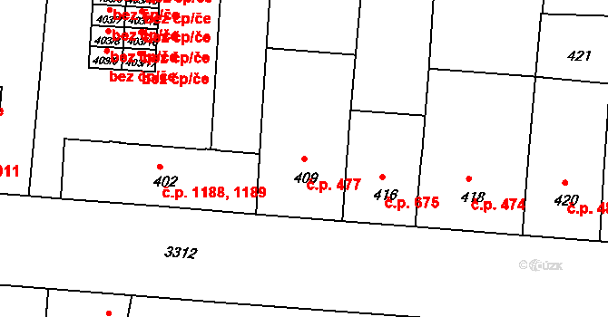 Benešov 477 na parcele st. 409 v KÚ Benešov u Prahy, Katastrální mapa