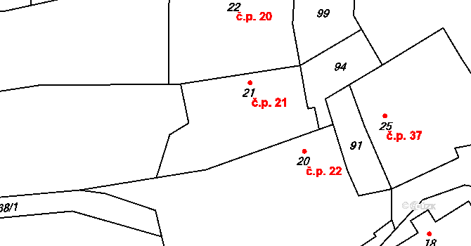 Jeníkov 21, Čechtice na parcele st. 21 v KÚ Jeníkov u Vlašimi, Katastrální mapa