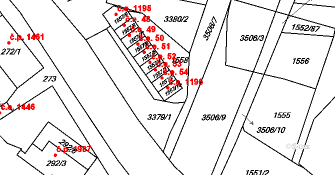 Pelhřimov 1196 na parcele st. 1557/10 v KÚ Pelhřimov, Katastrální mapa