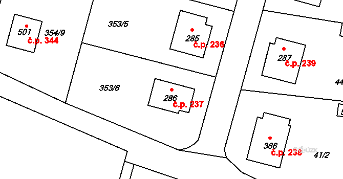 Sedlec 237, Sedlec-Prčice na parcele st. 286 v KÚ Sedlec u Votic, Katastrální mapa
