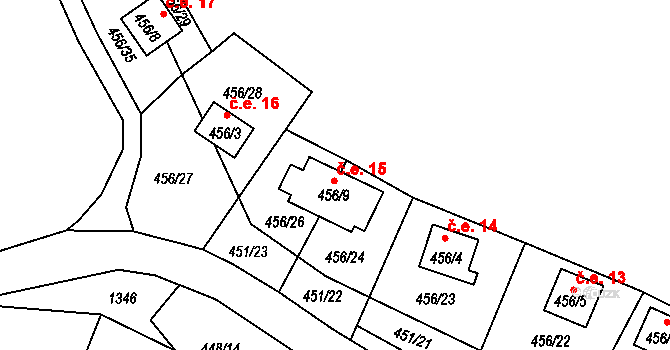 Hostíkovice 15, Holany na parcele st. 456/9 v KÚ Holany, Katastrální mapa