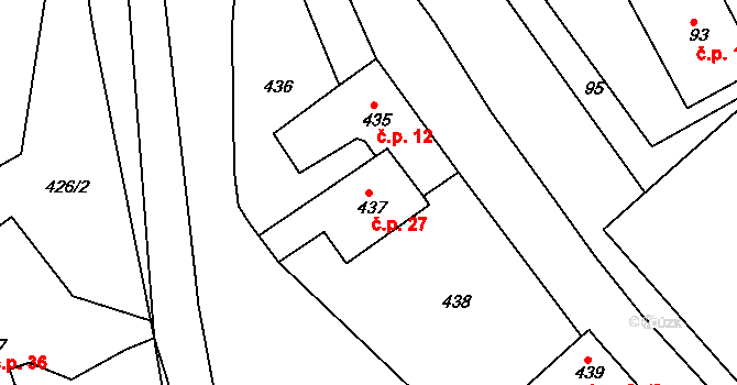 Domanín 27, Bystřice nad Pernštejnem na parcele st. 437 v KÚ Domanín u Bystřice nad Pernštejnem, Katastrální mapa