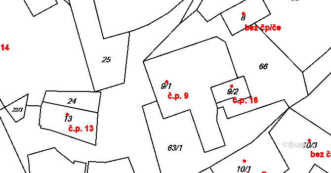Kundratice 9, Rozsochy na parcele st. 9/1 v KÚ Kundratice u Rozsoch, Katastrální mapa