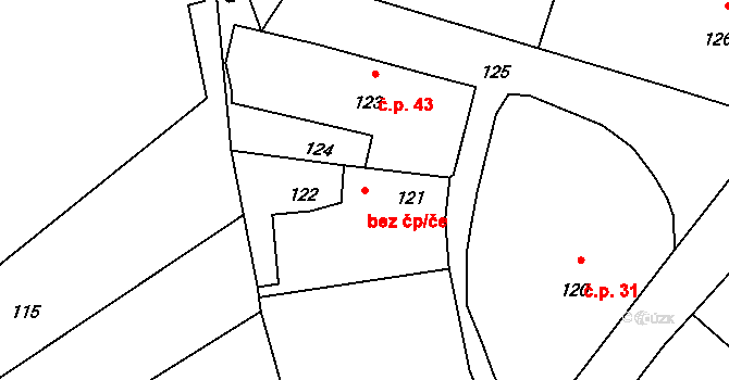 Černotín 38747421 na parcele st. 121 v KÚ Hluzov, Katastrální mapa