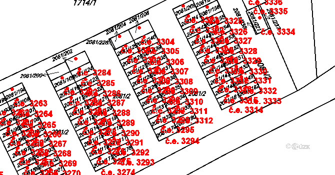 Prostřední Suchá 3310, Havířov na parcele st. 2081/135 v KÚ Prostřední Suchá, Katastrální mapa