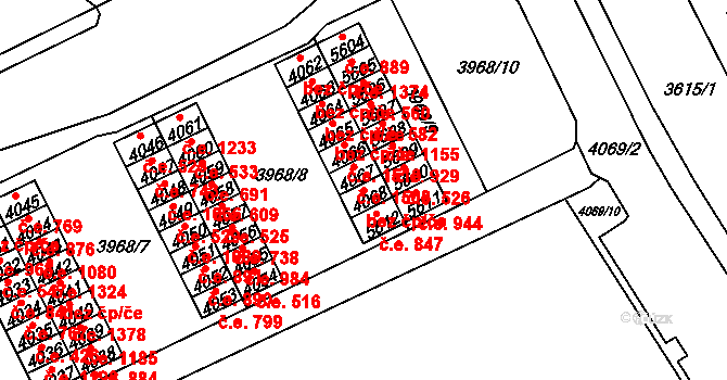 Chomutov 39097421 na parcele st. 4068 v KÚ Chomutov I, Katastrální mapa