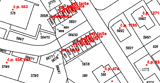 Brno 39476421 na parcele st. 587/5 v KÚ Komín, Katastrální mapa