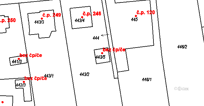 Dýšina 39624421 na parcele st. 443/5 v KÚ Dýšina, Katastrální mapa