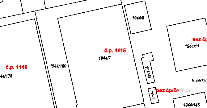Kbely 1115, Praha na parcele st. 1944/7 v KÚ Kbely, Katastrální mapa