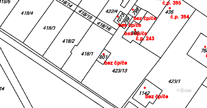 Kryry 40609421 na parcele st. 801 v KÚ Kryry, Katastrální mapa