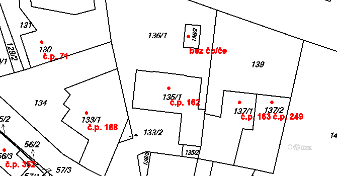 Lípa 162 na parcele st. 135/1 v KÚ Lípa nad Dřevnicí, Katastrální mapa