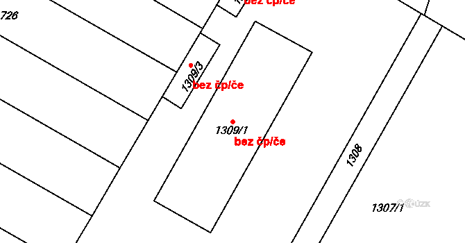 Určice 41182421 na parcele st. 1309/1 v KÚ Určice, Katastrální mapa