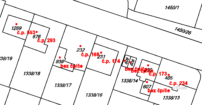 Příluky 174, Zlín na parcele st. 231 v KÚ Příluky u Zlína, Katastrální mapa