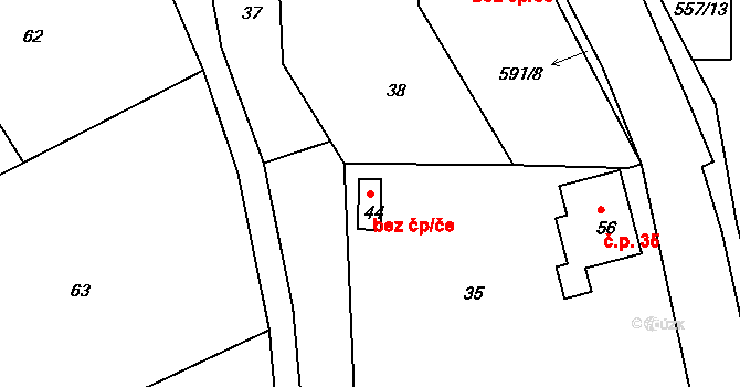 Valašské Meziříčí 43129421 na parcele st. 44 v KÚ Lhota u Choryně, Katastrální mapa