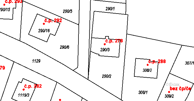 Oldřišov 278 na parcele st. 290/3 v KÚ Oldřišov, Katastrální mapa