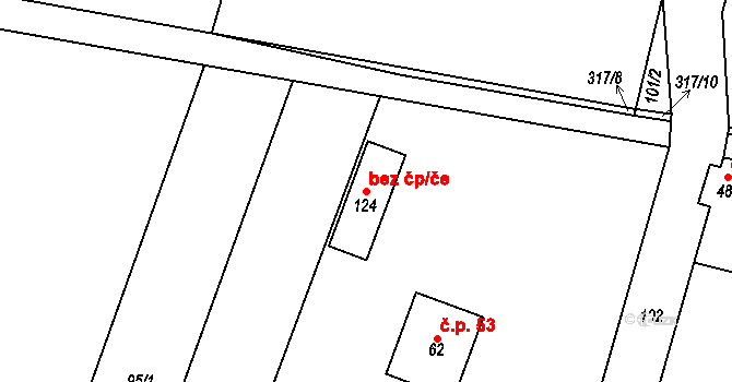 Račice 44457421 na parcele st. 124 v KÚ Račice nad Berounkou, Katastrální mapa