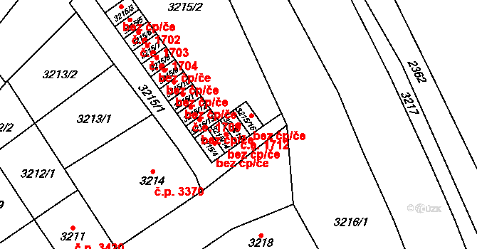 Chomutov 1712 na parcele st. 3215/15 v KÚ Chomutov I, Katastrální mapa