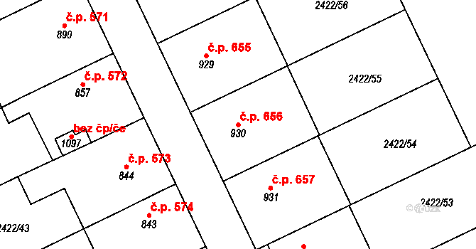 Polešovice 656 na parcele st. 930 v KÚ Polešovice, Katastrální mapa