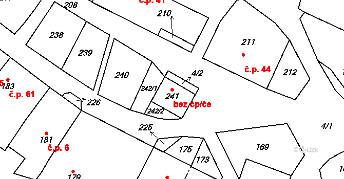 Prosetín 48224421 na parcele st. 241 v KÚ Prosetín u Bystřice nad Pernštejnem, Katastrální mapa