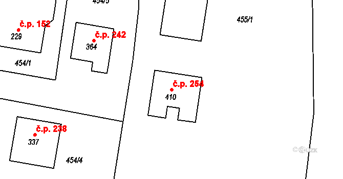 Mlékojedy 254, Neratovice na parcele st. 410 v KÚ Mlékojedy u Neratovic, Katastrální mapa