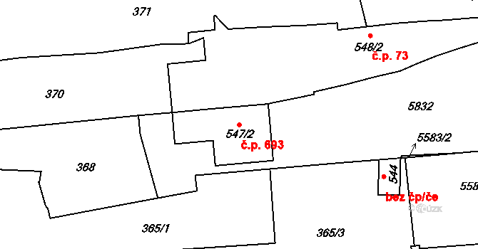 Týnské Předměstí 693, Domažlice na parcele st. 547/2 v KÚ Domažlice, Katastrální mapa