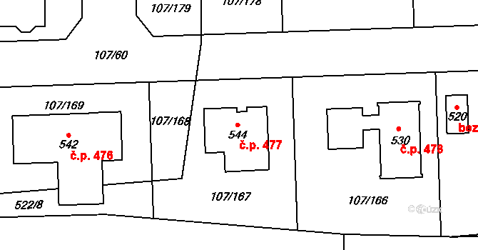 Srch 477 na parcele st. 544 v KÚ Srch, Katastrální mapa