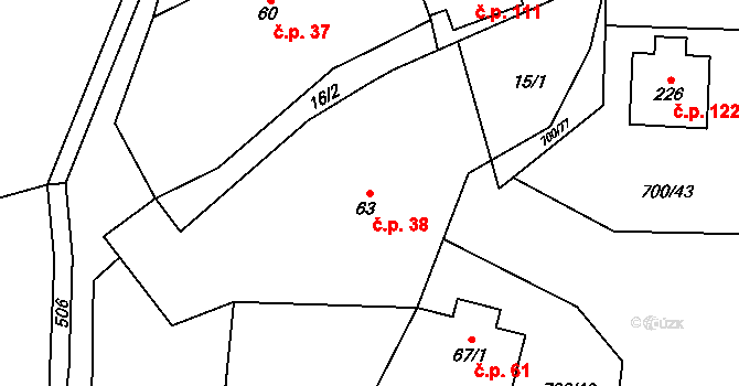 Jeníkov 38 na parcele st. 63 v KÚ Jeníkov u Hlinska, Katastrální mapa
