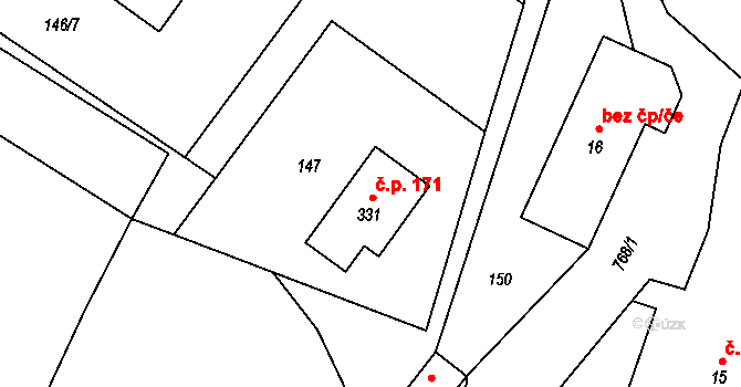 Horní Tošanovice 171 na parcele st. 331 v KÚ Horní Tošanovice, Katastrální mapa