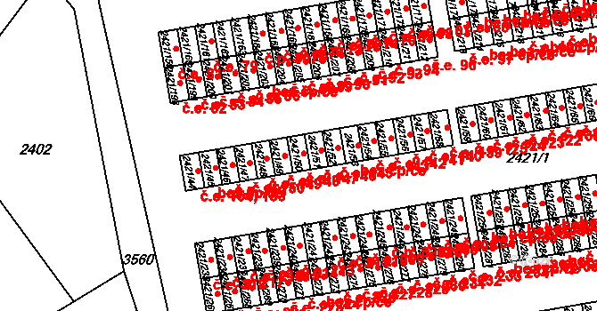 Nouzka 160, Vyškov na parcele st. 2421/50 v KÚ Vyškov, Katastrální mapa