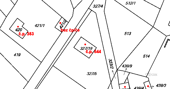 Novosedlice 544 na parcele st. 327/19 v KÚ Novosedlice, Katastrální mapa