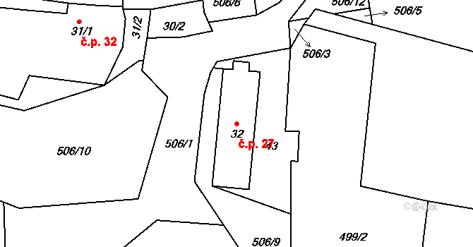 Svatkovice 27, Bernartice na parcele st. 32 v KÚ Svatkovice, Katastrální mapa