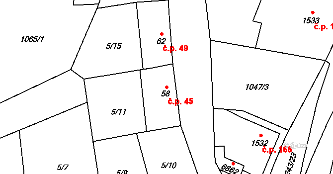 Beroun-Jarov 45, Beroun na parcele st. 58 v KÚ Jarov u Berouna, Katastrální mapa