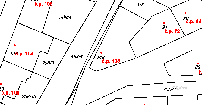 Dolín 103, Slaný na parcele st. 146 v KÚ Dolín, Katastrální mapa
